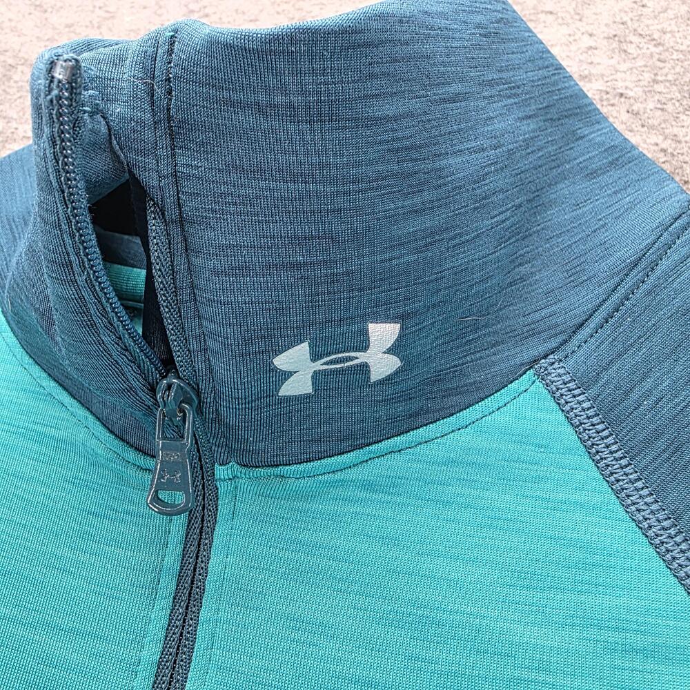Under Armour ColdGear Pullover Womens LG Green 1/4 Zip Mock Neck Thermal - Picture 2 of 6